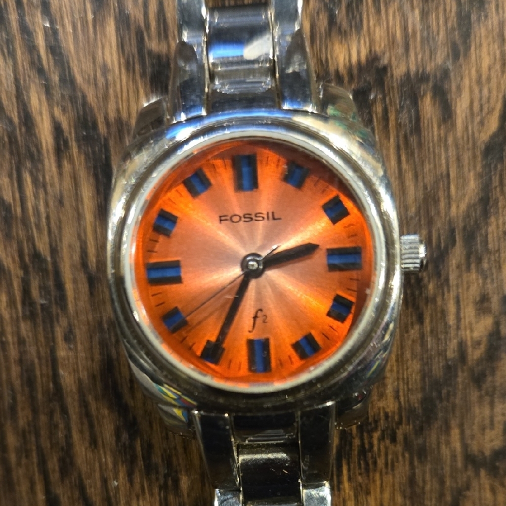 Fossil Silver Smartwatch with Orange Dial